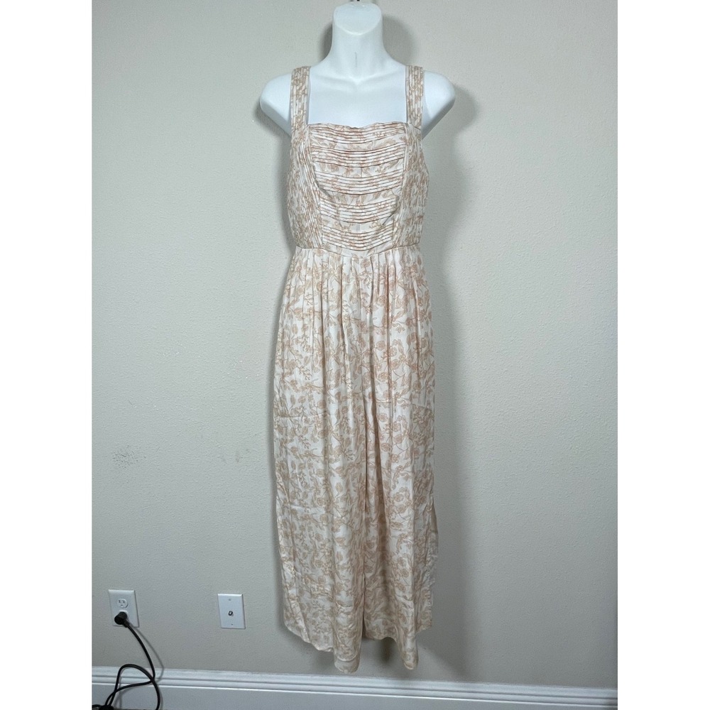 Anthropologie Sancia Floral Boho Coastal Jumpsuit Women XS Tan Wide Leg Chic